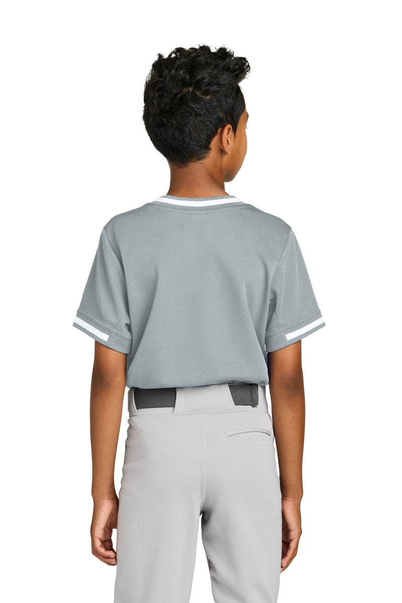 Sport-Tek Youth Tough Mesh V-Neck Baseball Jersey - Silver