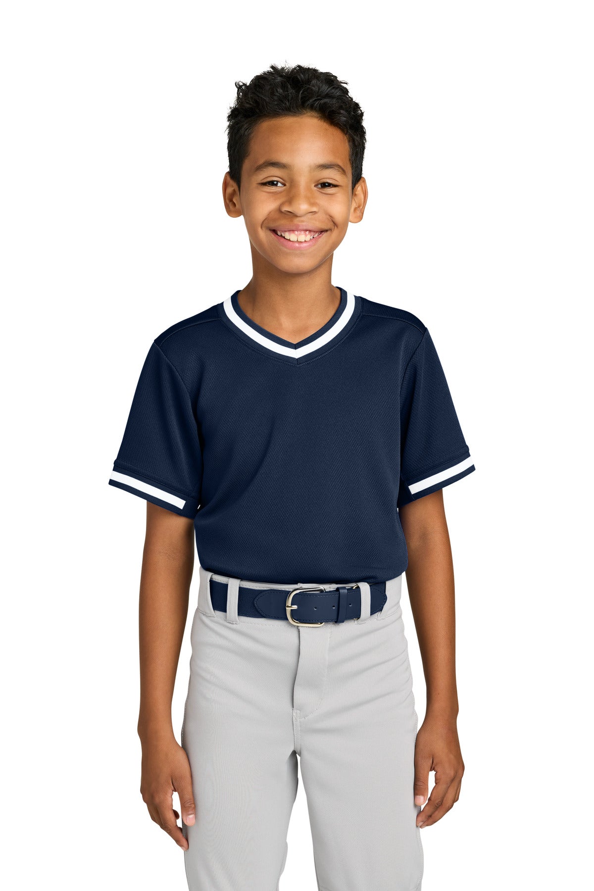 Sport-Tek Youth Tough Mesh V-Neck Baseball Jersey - True Navy