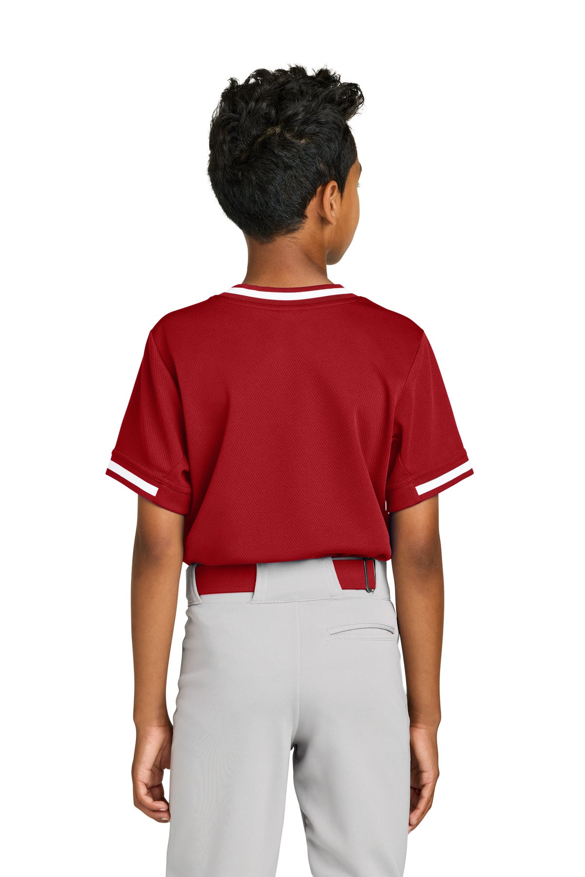 Sport-Tek Youth Tough Mesh V-Neck Baseball Jersey - True Red