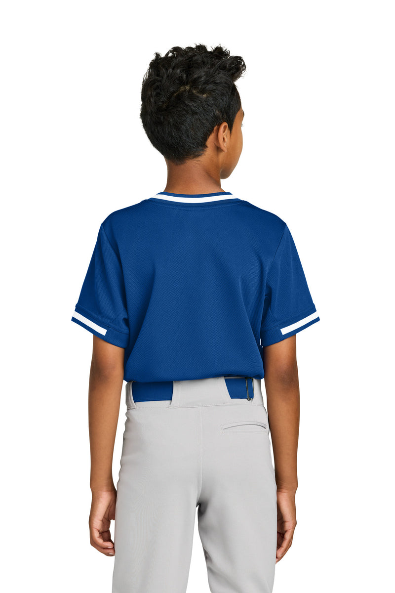 Sport-Tek Youth Tough Mesh V-Neck Baseball Jersey - True Royal