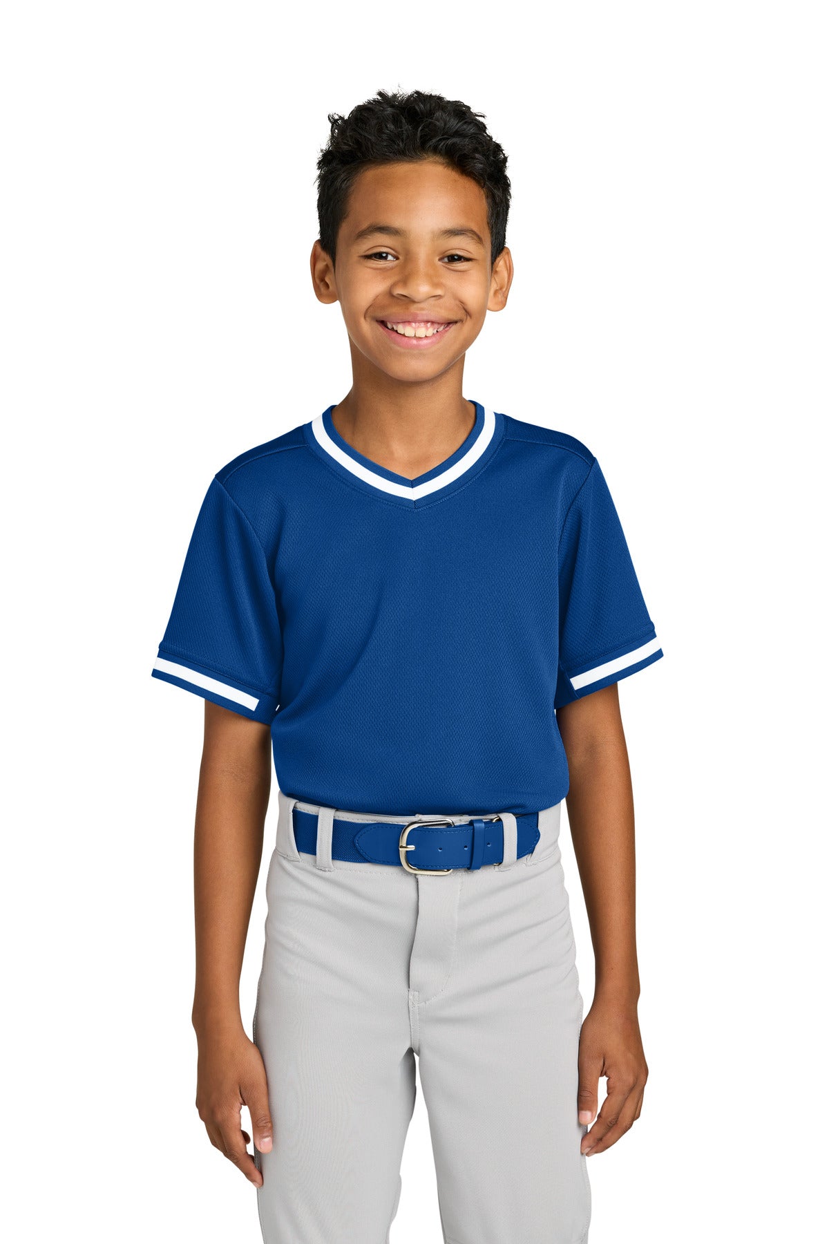 Sport-Tek Youth Tough Mesh V-Neck Baseball Jersey - True Royal