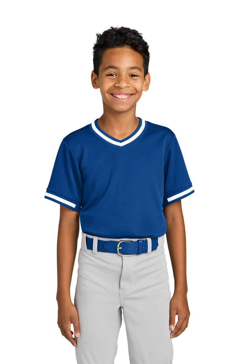 Sport-Tek Youth Tough Mesh V-Neck Baseball Jersey - True Royal