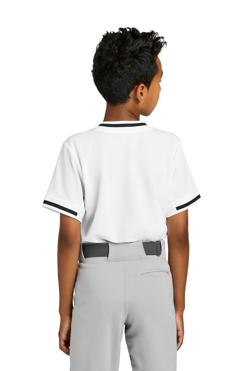 Sport-Tek Youth Tough Mesh V-Neck Baseball Jersey - White