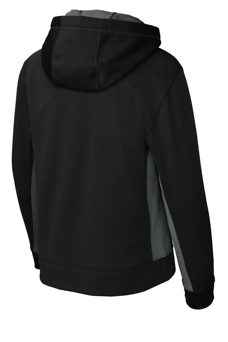 Sport-Tek Youth Sport-Wick Fleece Colorblock Hooded Pullover - Black/ Dark Smoke Grey