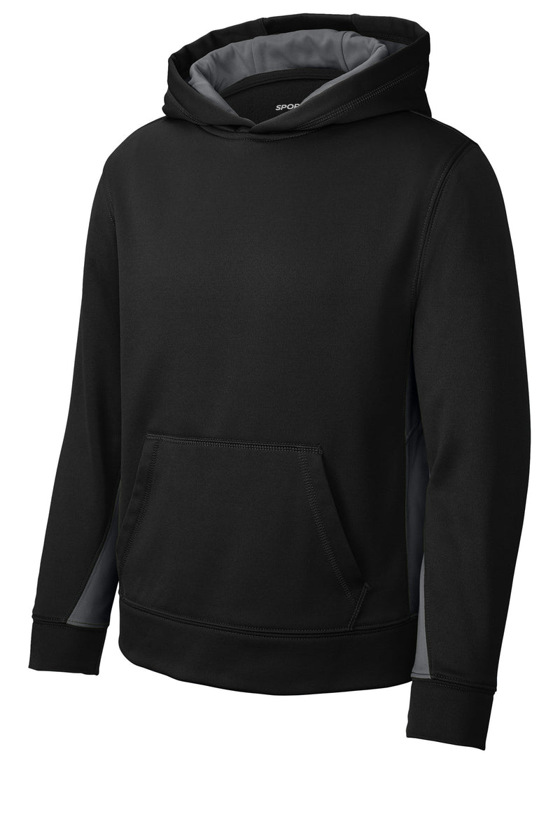 Sport-Tek Youth Sport-Wick Fleece Colorblock Hooded Pullover - Black/ Dark Smoke Grey