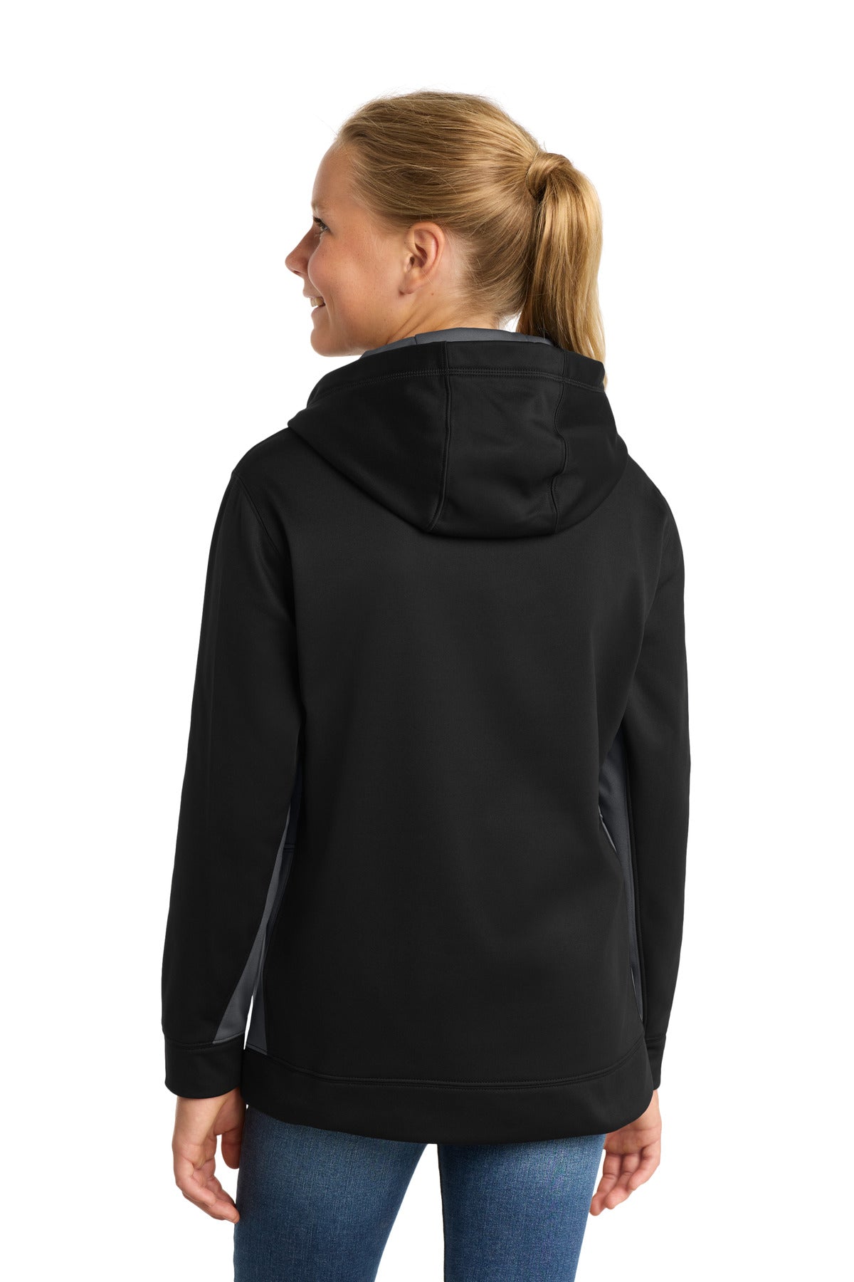 Sport-Tek Youth Sport-Wick Fleece Colorblock Hooded Pullover - Black/ Dark Smoke Grey