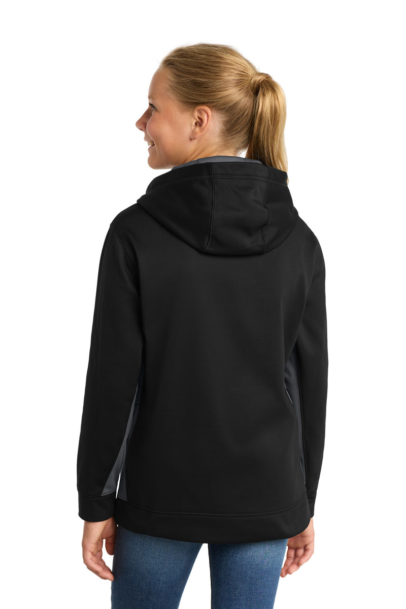Sport-Tek Youth Sport-Wick Fleece Colorblock Hooded Pullover - Black/ Dark Smoke Grey