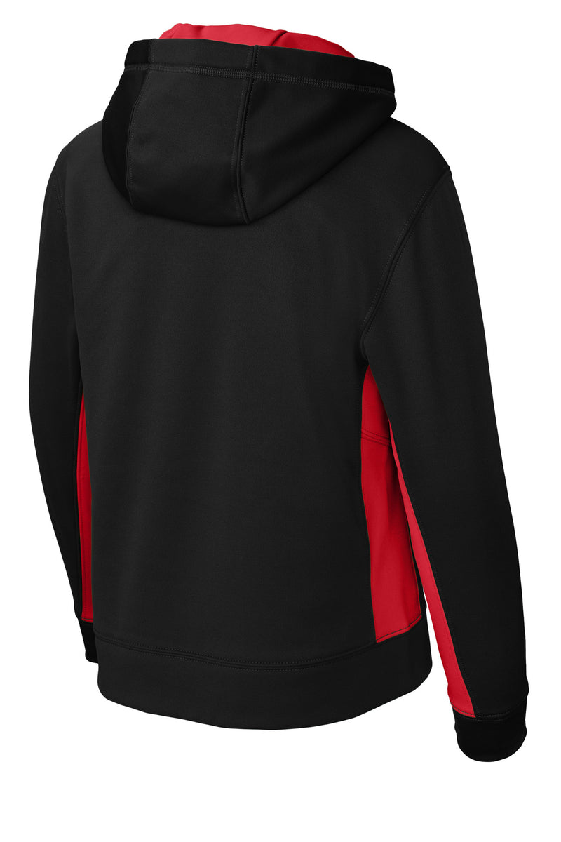 Sport-Tek Youth Sport-Wick Fleece Colorblock Hooded Pullover - Black/ Deep Red