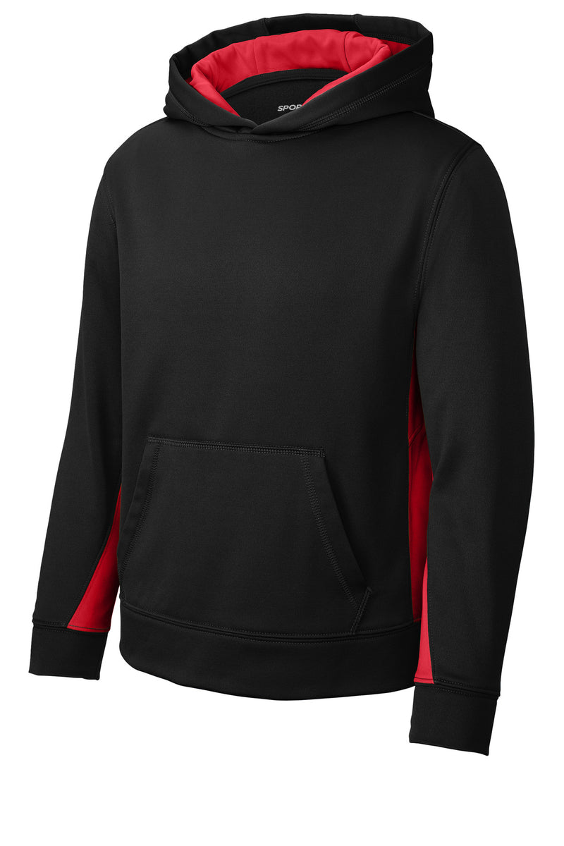 Sport-Tek Youth Sport-Wick Fleece Colorblock Hooded Pullover - Black/ Deep Red