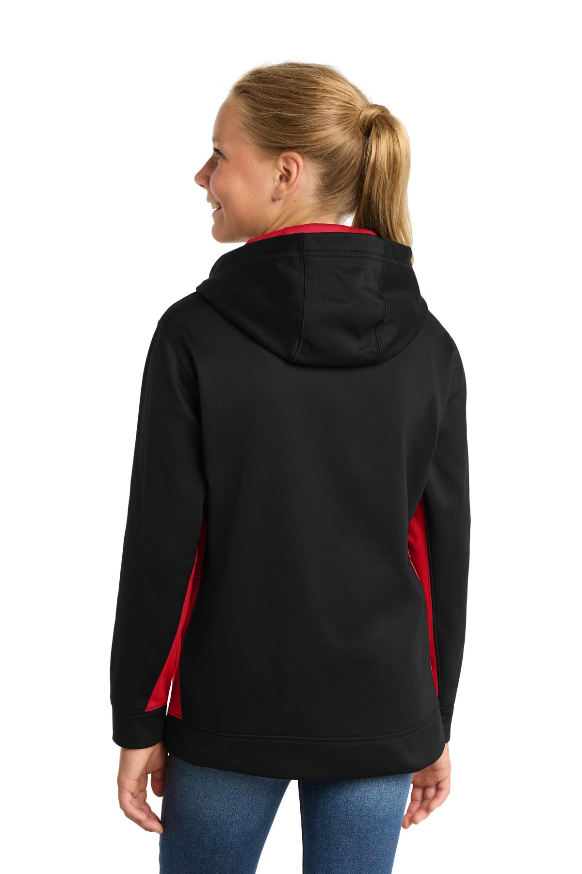 Sport-Tek Youth Sport-Wick Fleece Colorblock Hooded Pullover - Black/ Deep Red