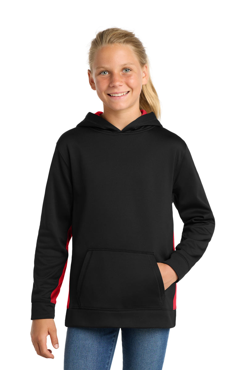 Sport-Tek Youth Sport-Wick Fleece Colorblock Hooded Pullover - Black/ Deep Red