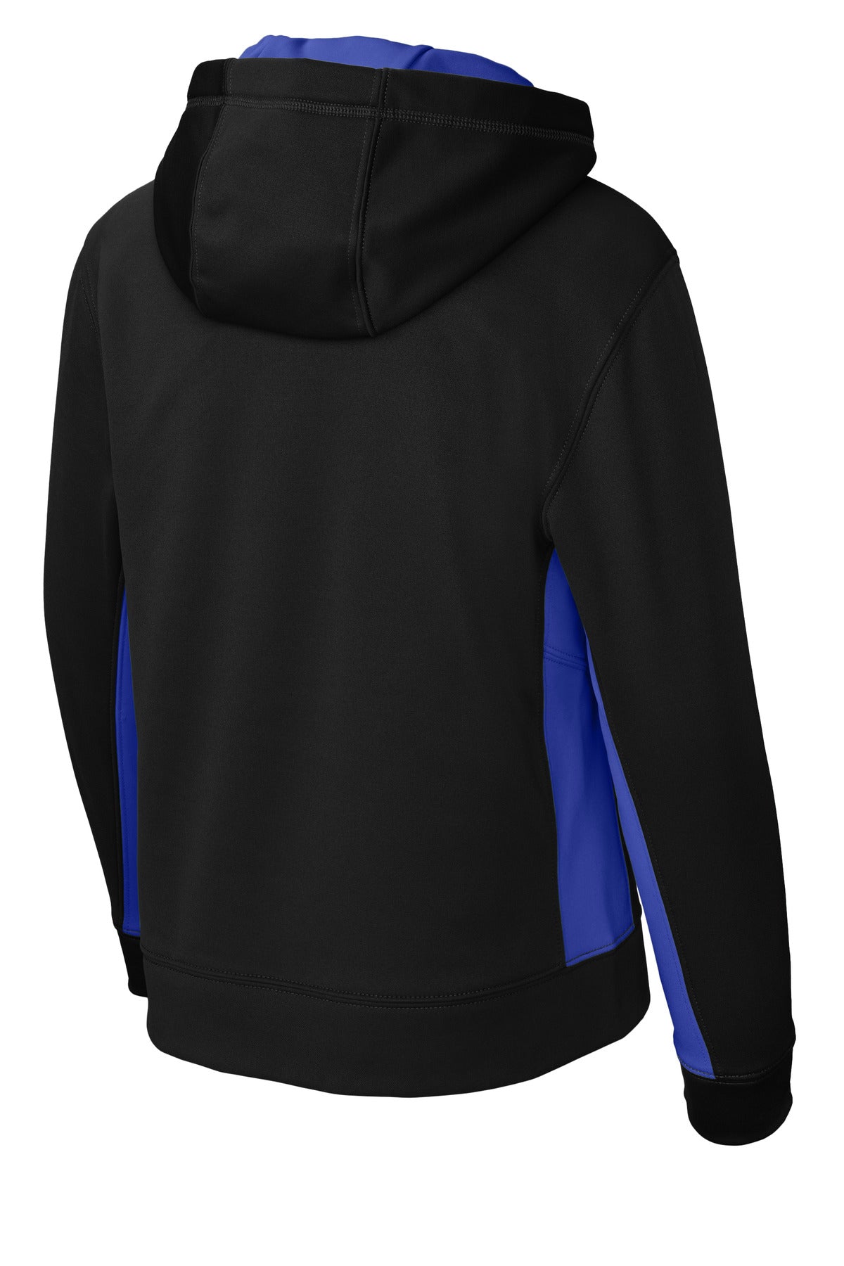 Sport-Tek Youth Sport-Wick Fleece Colorblock Hooded Pullover - Black/ True Royal