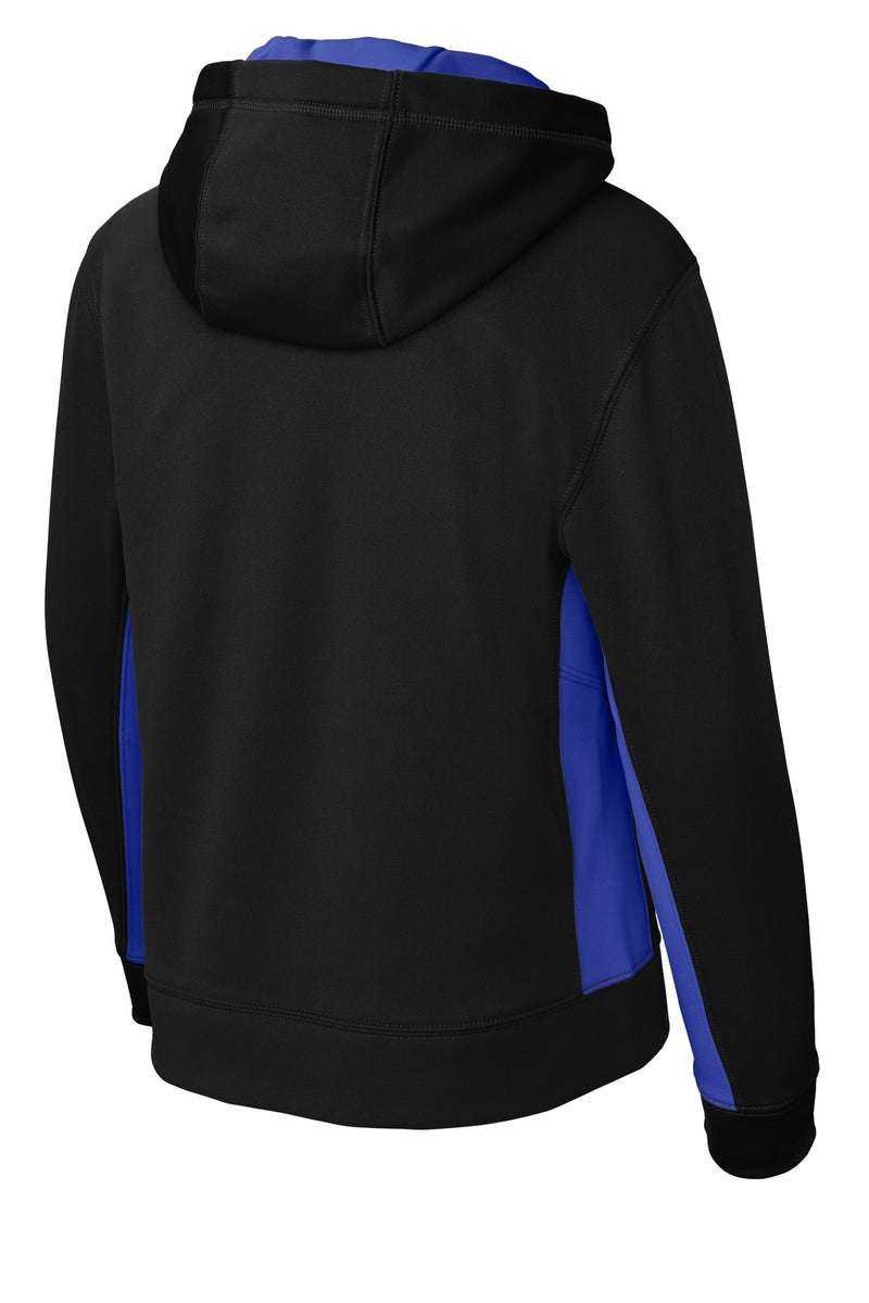 Sport-Tek Youth Sport-Wick Fleece Colorblock Hooded Pullover - Black/ True Royal
