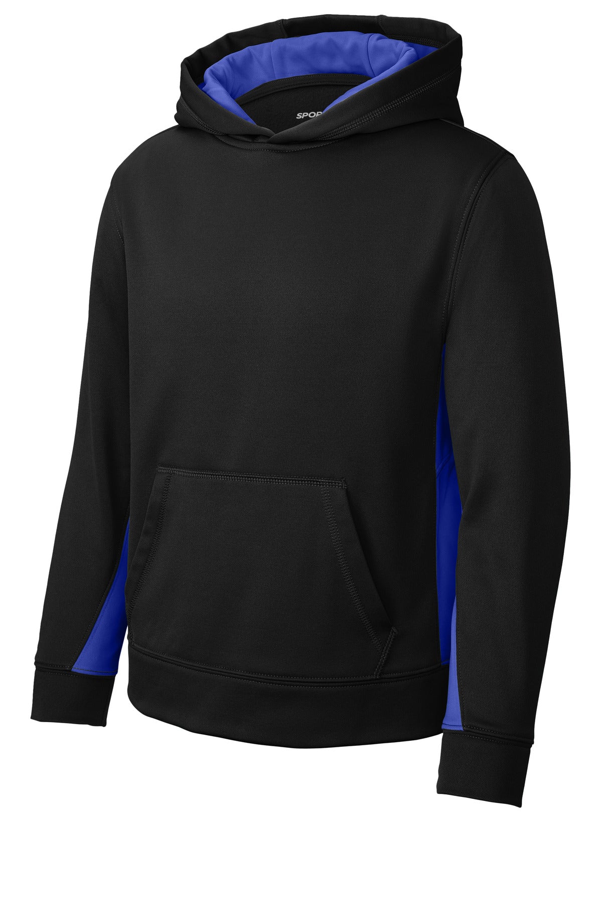 Sport-Tek Youth Sport-Wick Fleece Colorblock Hooded Pullover - Black/ True Royal