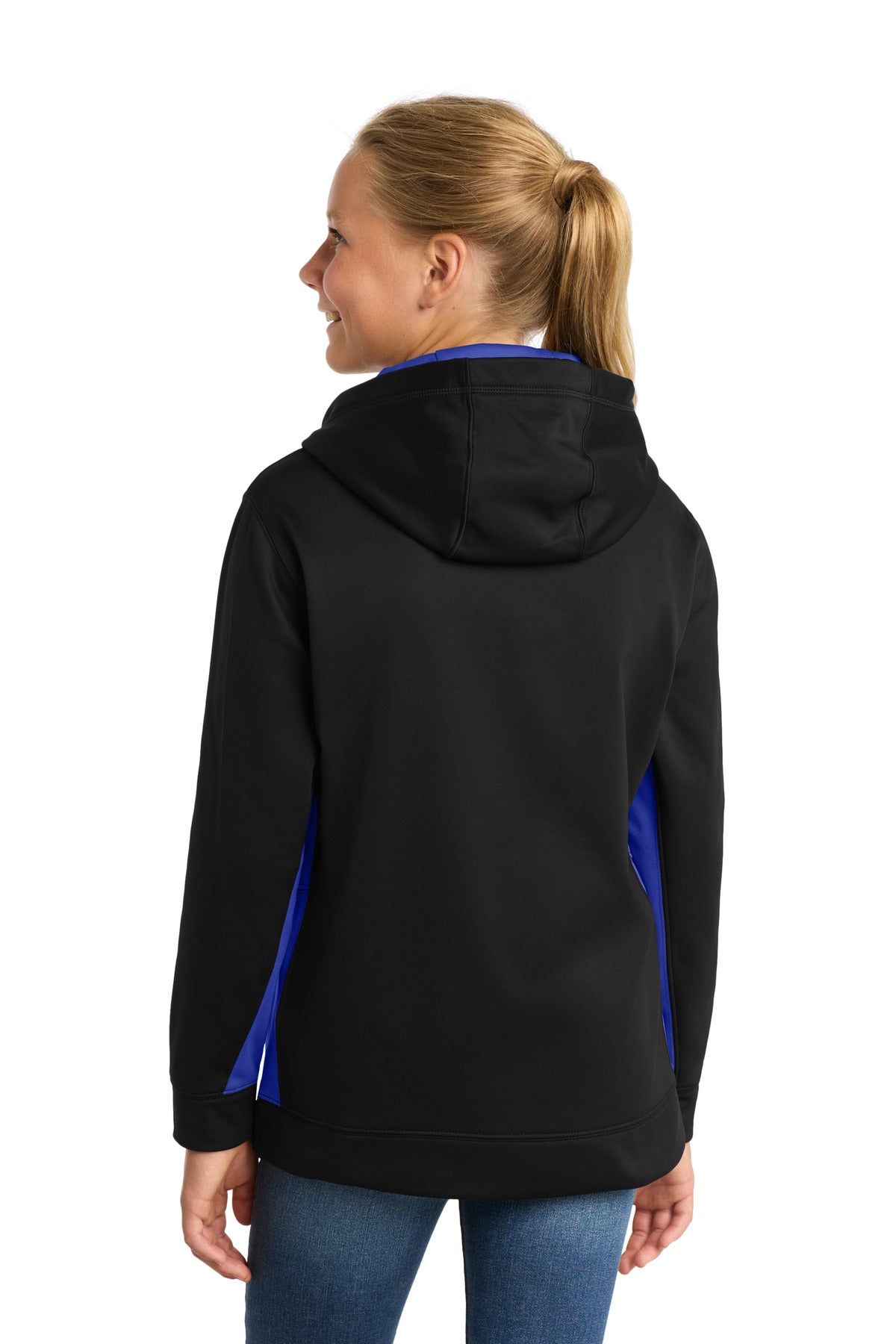Sport-Tek Youth Sport-Wick Fleece Colorblock Hooded Pullover - Black/ True Royal