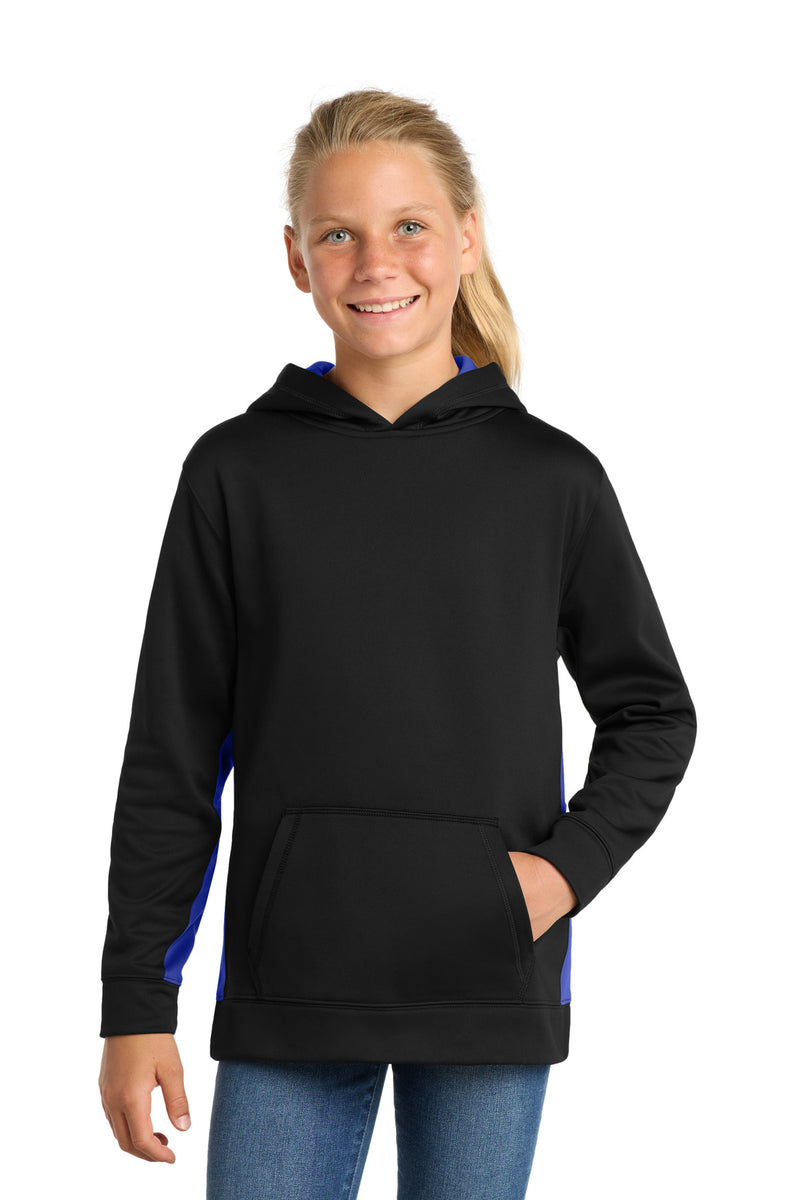 Sport-Tek Youth Sport-Wick Fleece Colorblock Hooded Pullover - Black/ True Royal