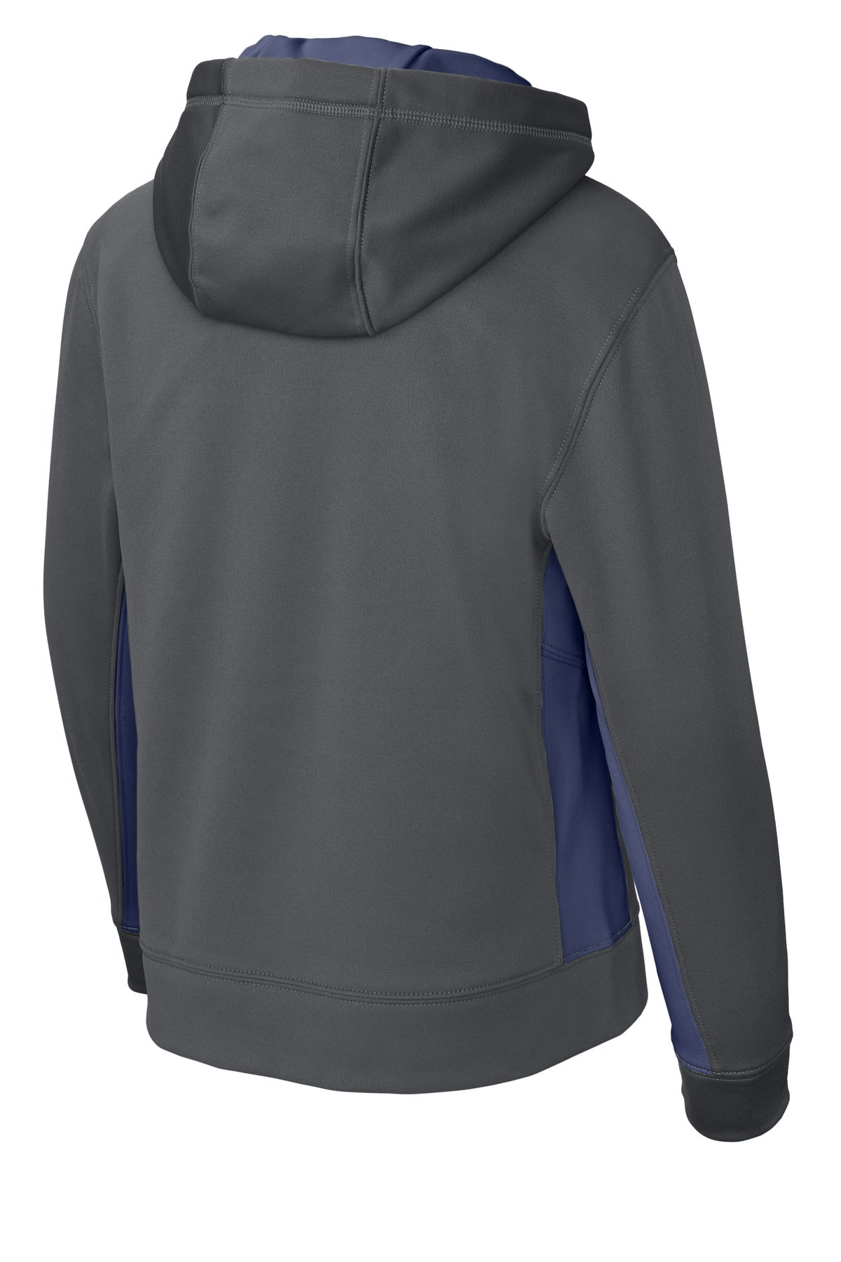 Sport-Tek Youth Sport-Wick Fleece Colorblock Hooded Pullover - Dark Smoke Grey/ Navy