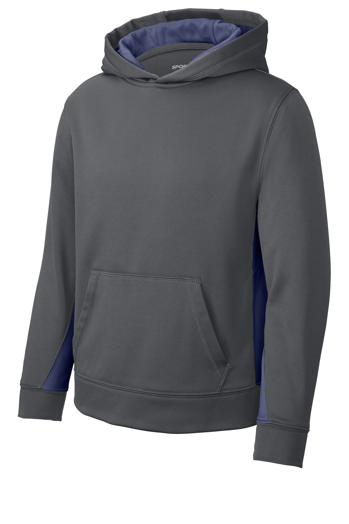 Sport-Tek Youth Sport-Wick Fleece Colorblock Hooded Pullover - Dark Smoke Grey/ Navy