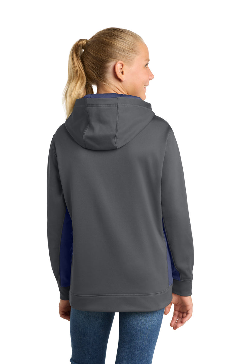 Sport-Tek Youth Sport-Wick Fleece Colorblock Hooded Pullover - Dark Smoke Grey/ Navy