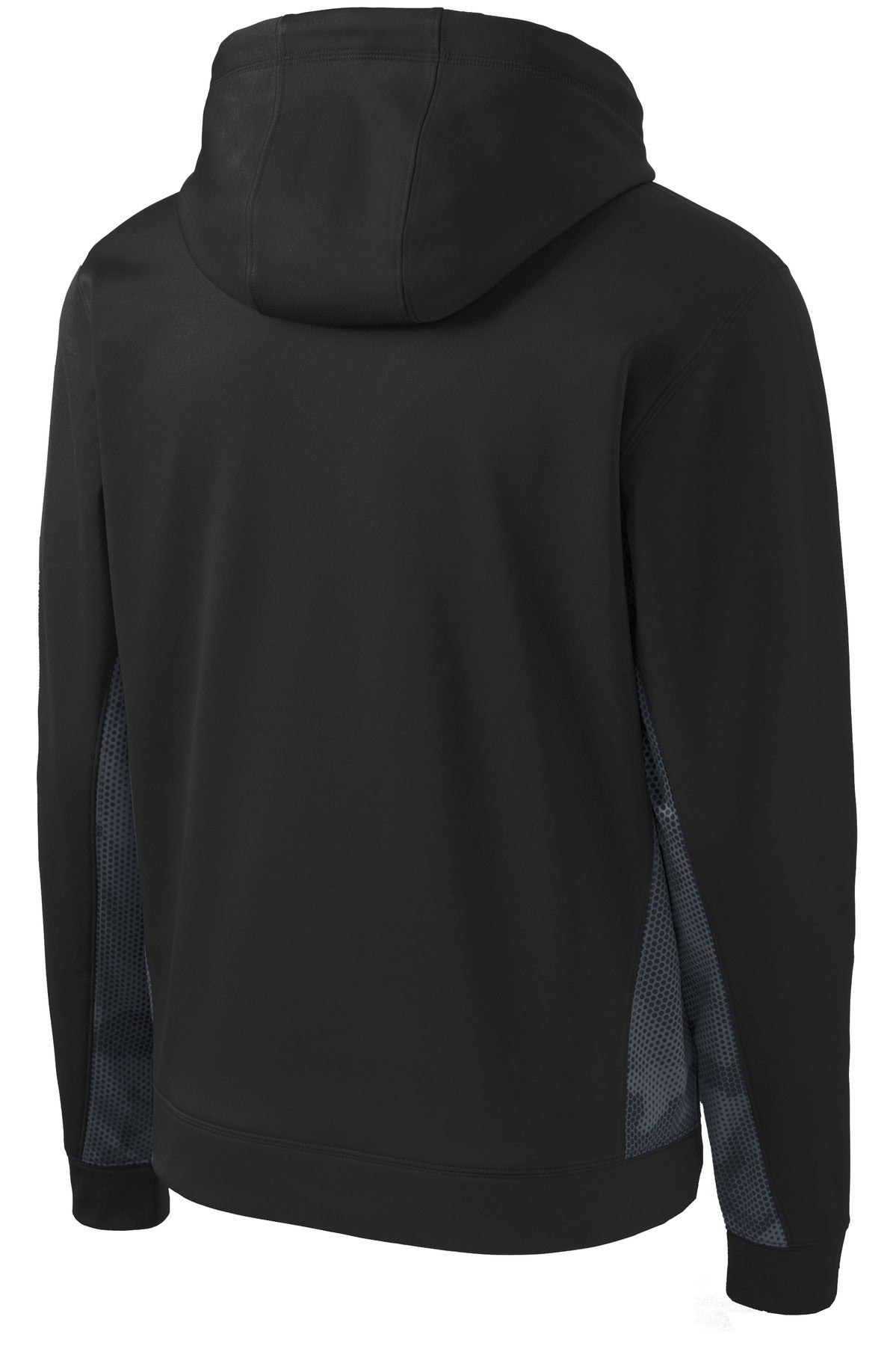 Sport-Tek Youth Sport-Wick CamoHex Fleece Colorblock Hooded Pullover - Black/ Dark Smoke Grey