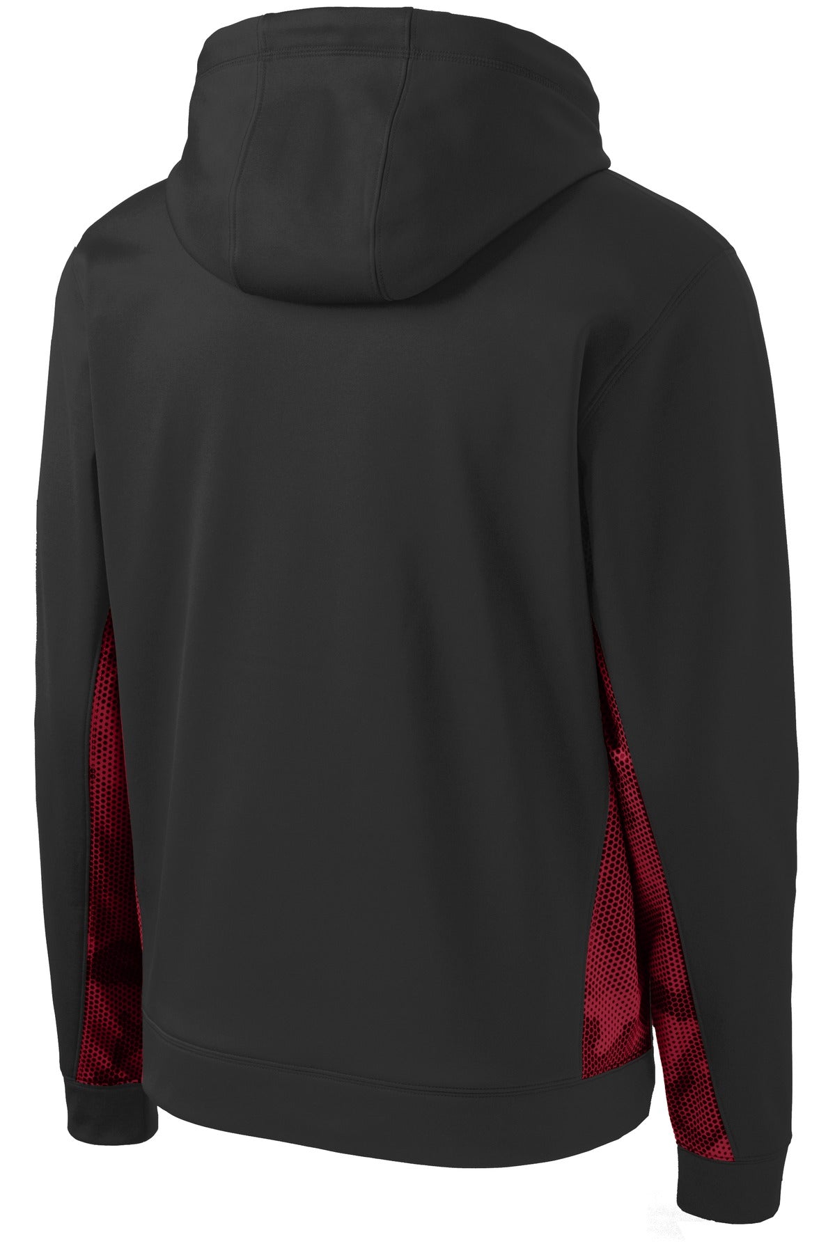 Sport-Tek Youth Sport-Wick CamoHex Fleece Colorblock Hooded Pullover - Black/ Deep Red