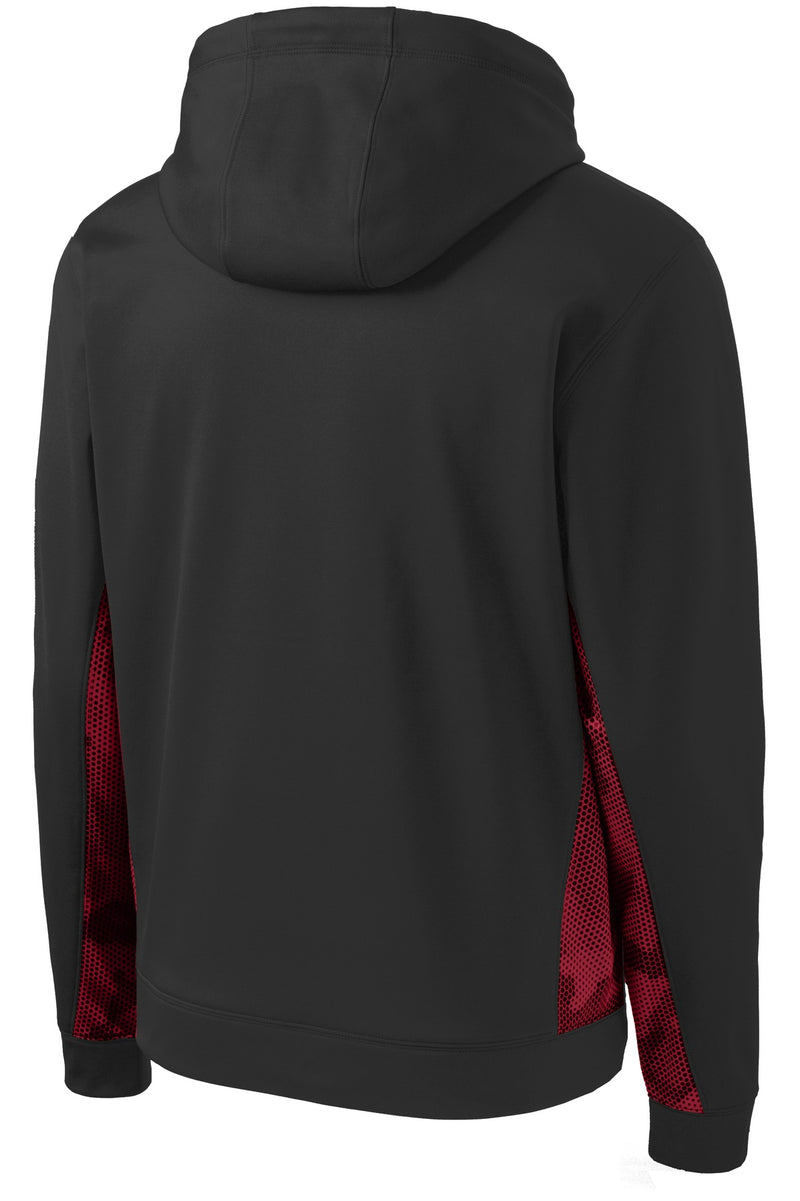 Sport-Tek Youth Sport-Wick CamoHex Fleece Colorblock Hooded Pullover - Black/ Deep Red