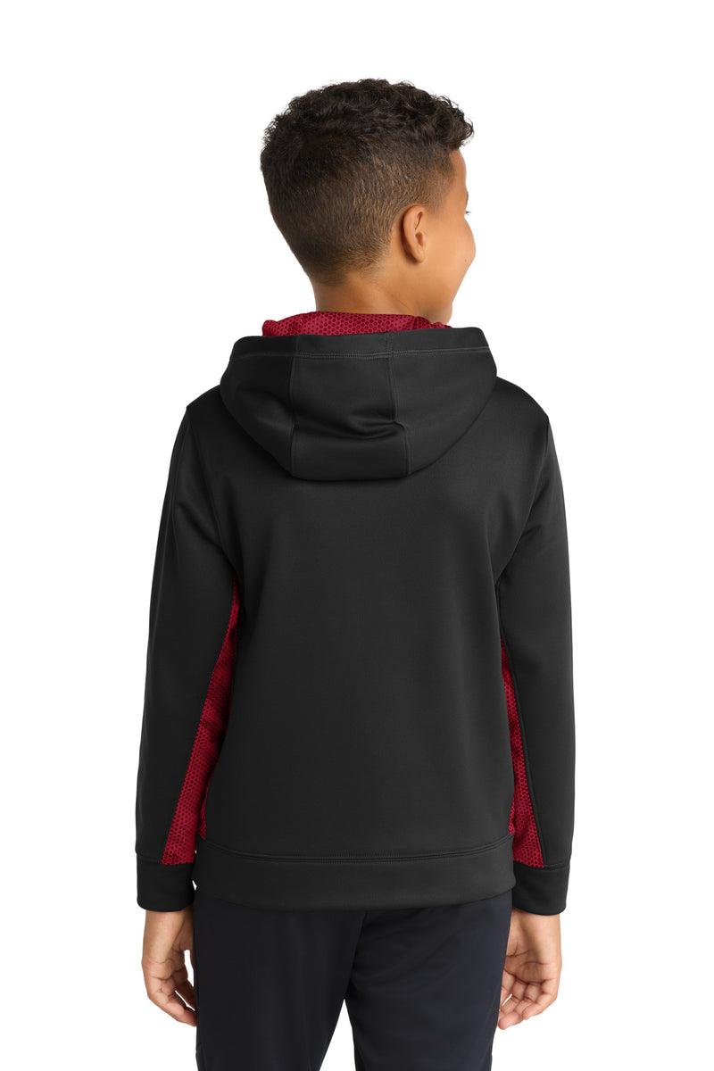 Sport-Tek Youth Sport-Wick CamoHex Fleece Colorblock Hooded Pullover - Black/ Deep Red