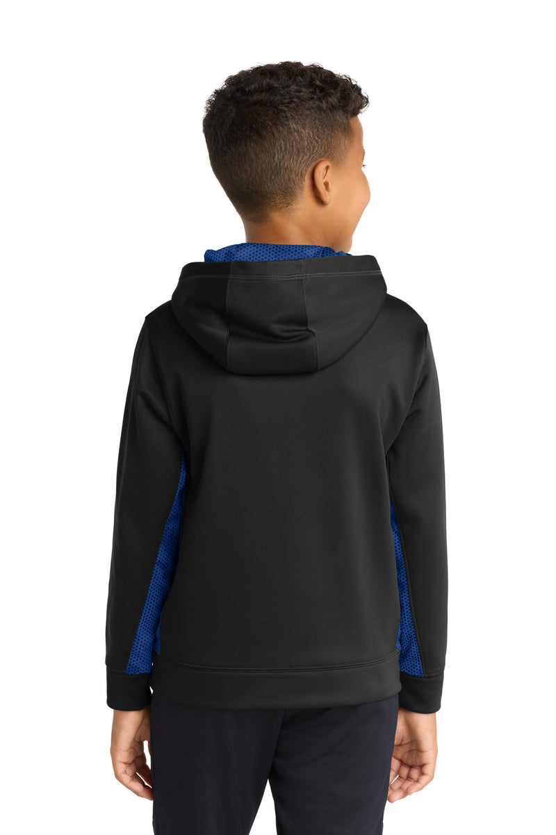 Sport-Tek Youth Sport-Wick CamoHex Fleece Colorblock Hooded Pullover - Black/ True Royal
