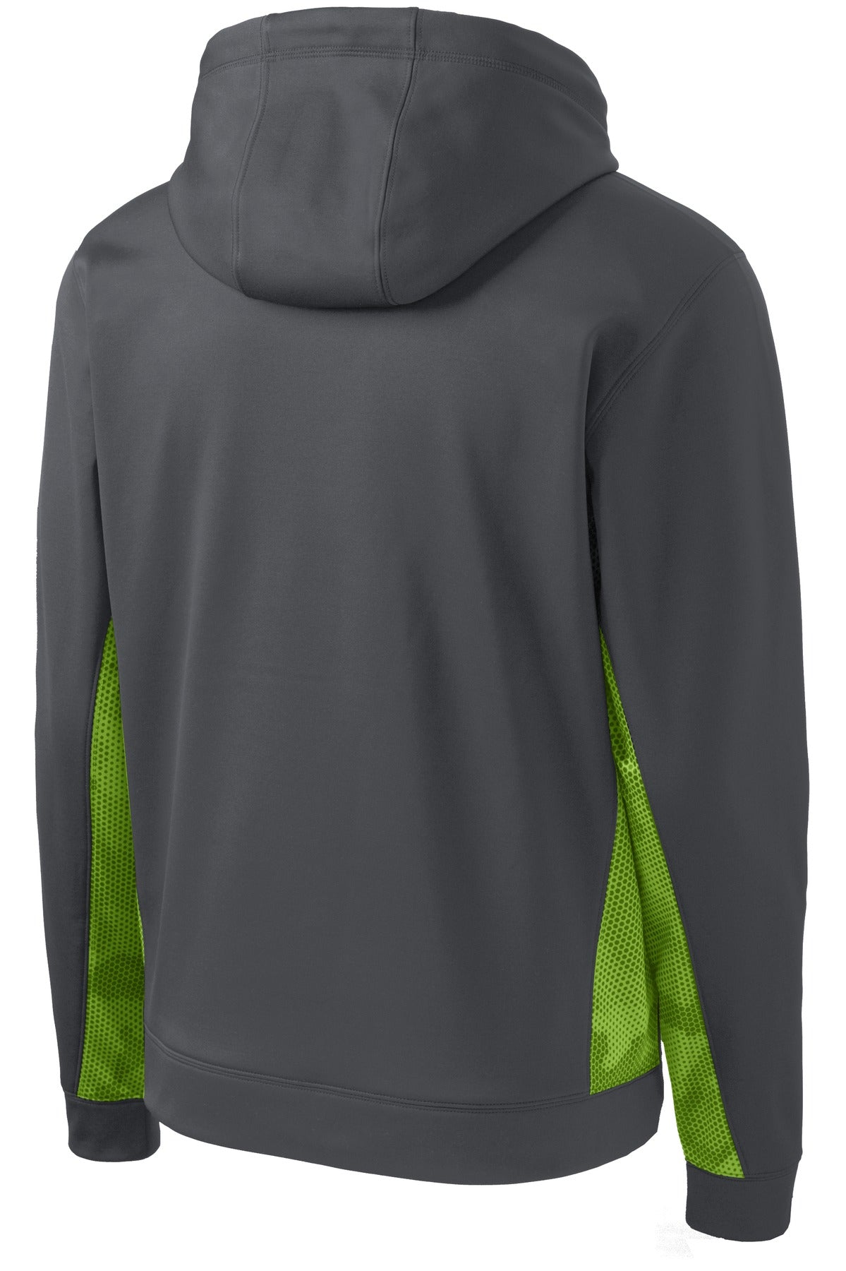 Sport-Tek Youth Sport-Wick CamoHex Fleece Colorblock Hooded Pullover - Dark Smoke Grey/ Lime Shock