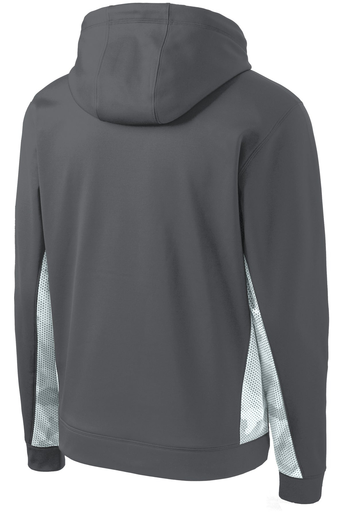Sport-Tek Youth Sport-Wick CamoHex Fleece Colorblock Hooded Pullover - Dark Smoke Grey/ White
