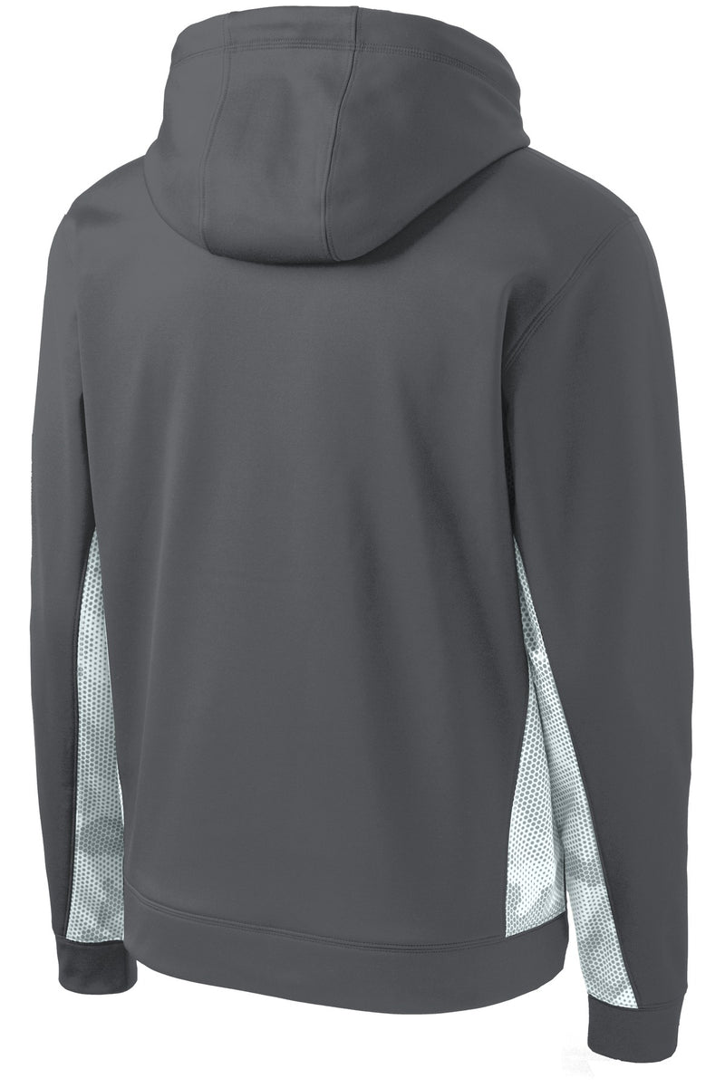 Sport-Tek Youth Sport-Wick CamoHex Fleece Colorblock Hooded Pullover - Dark Smoke Grey/ White