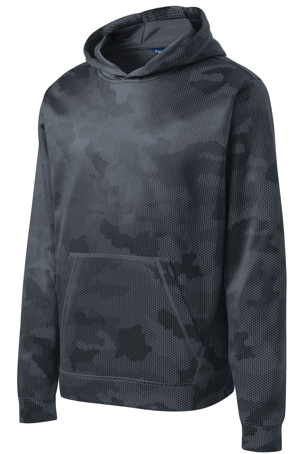 Sport-Tek Youth Sport-Wick CamoHex Fleece Hooded Pullover - Dark Smoke Grey