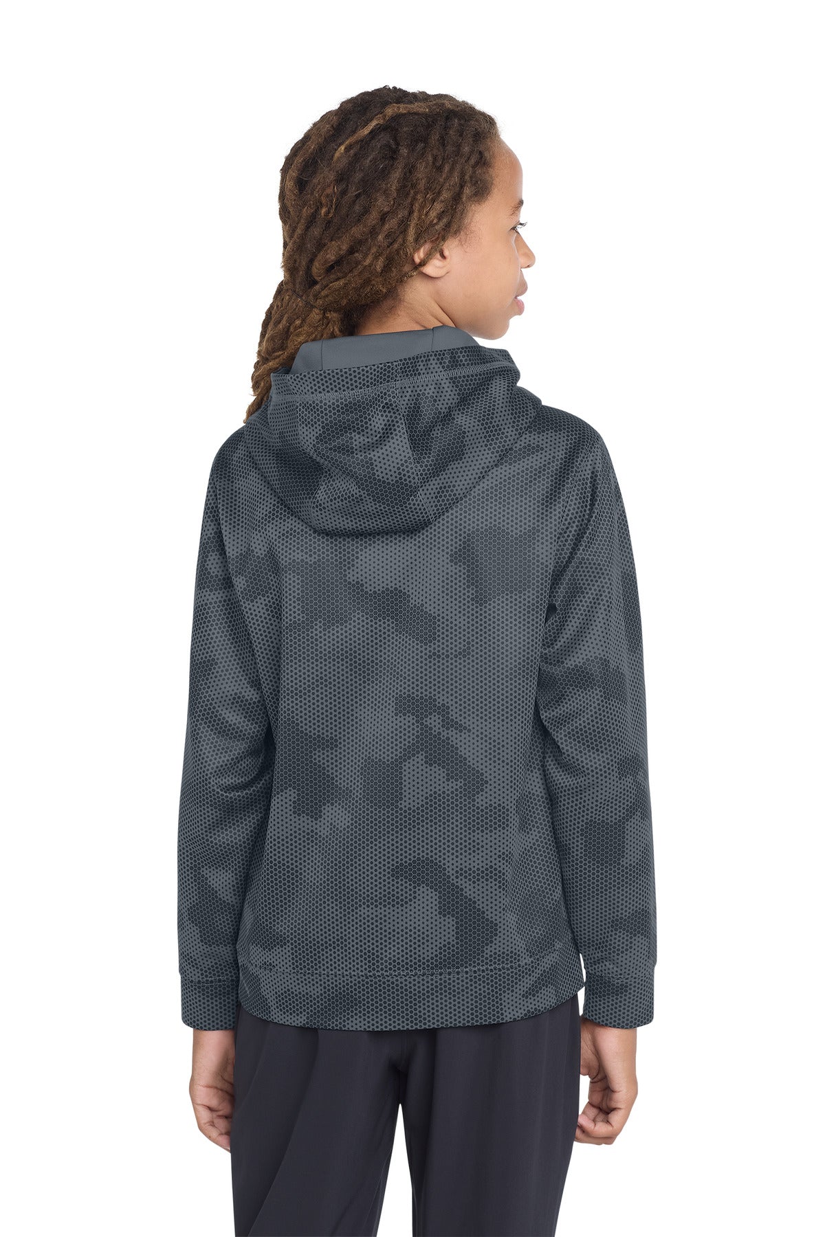 Sport-Tek Youth Sport-Wick CamoHex Fleece Hooded Pullover - Dark Smoke Grey