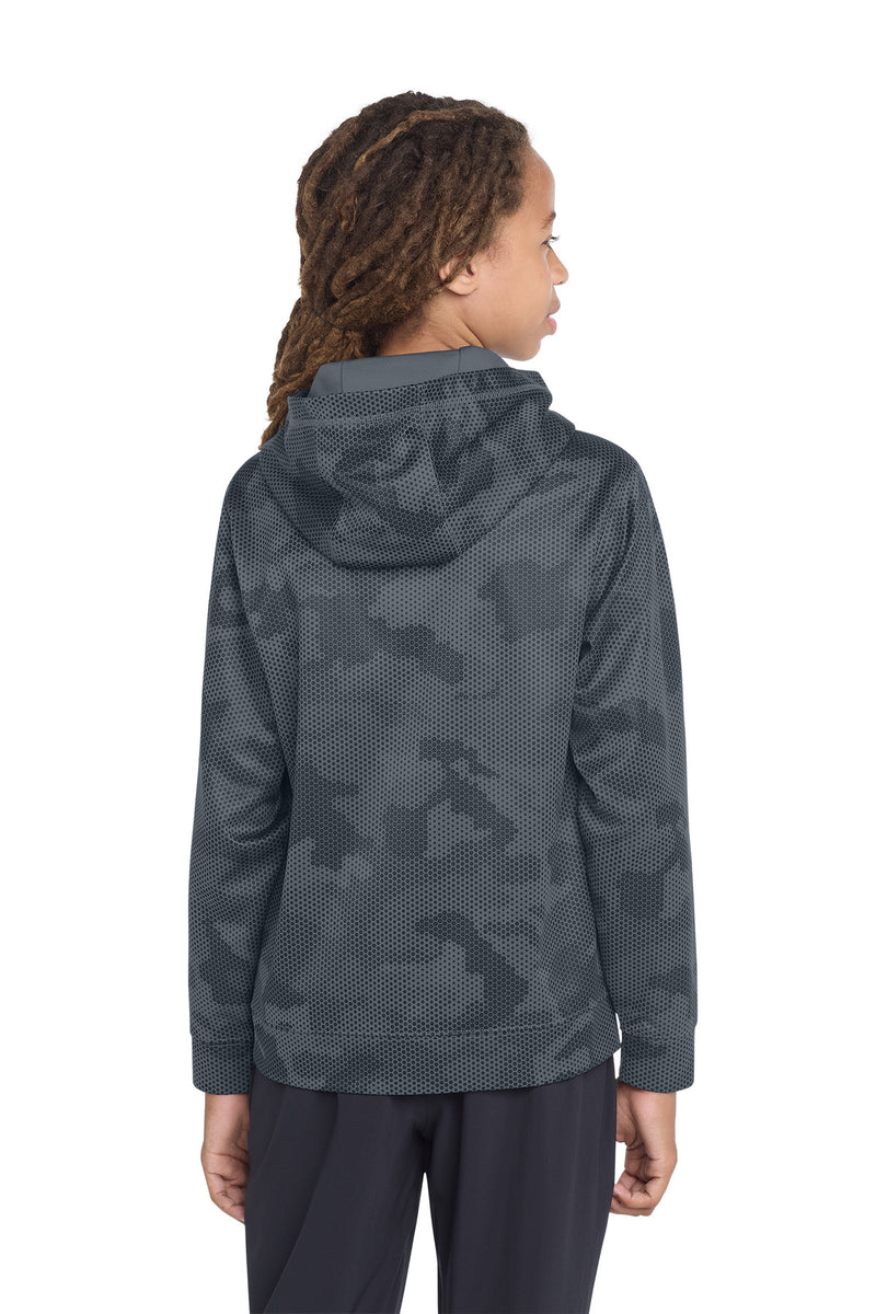 Sport-Tek Youth Sport-Wick CamoHex Fleece Hooded Pullover - Dark Smoke Grey
