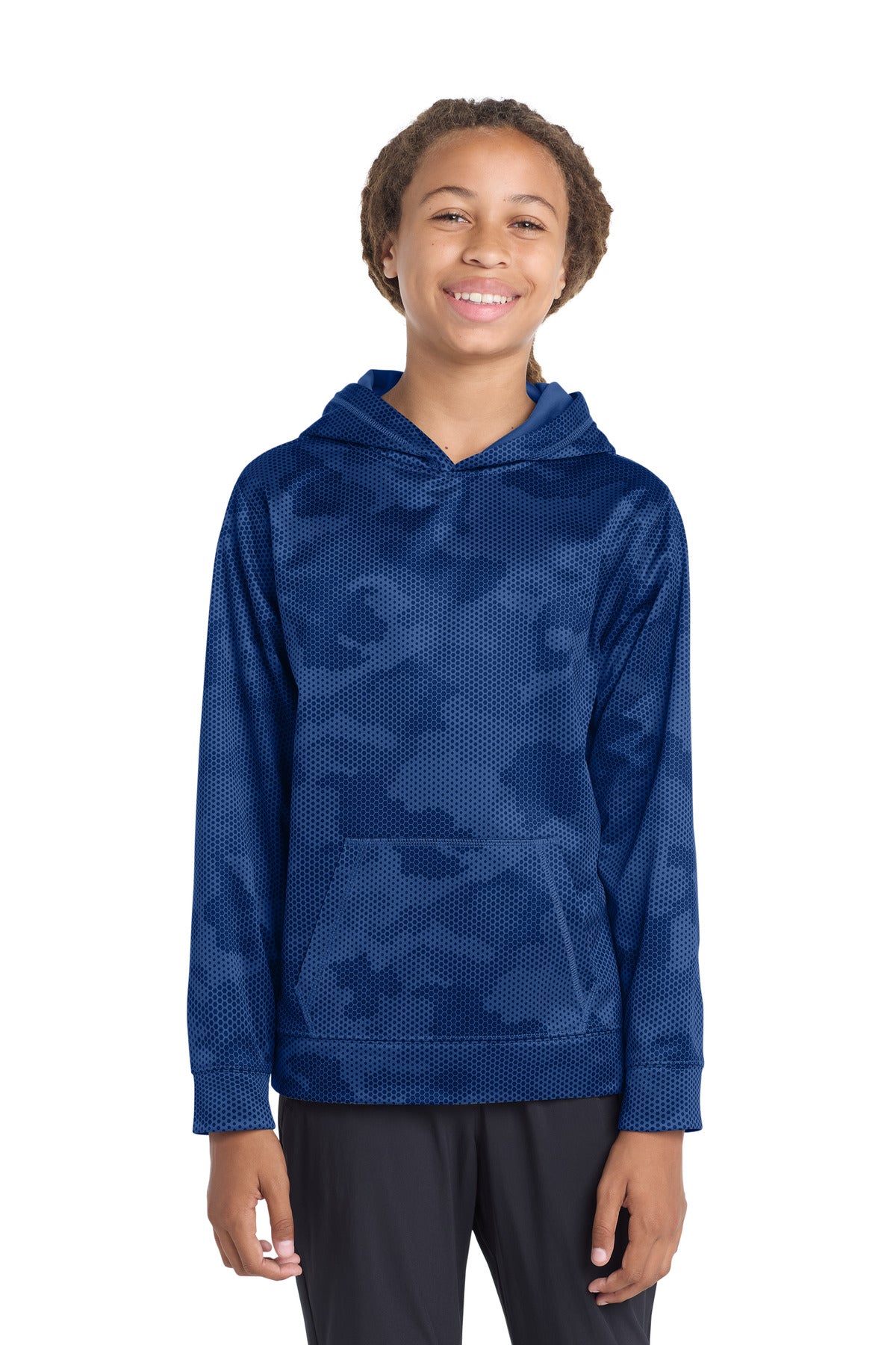 Sport-Tek Youth Sport-Wick CamoHex Fleece Hooded Pullover - True Royal