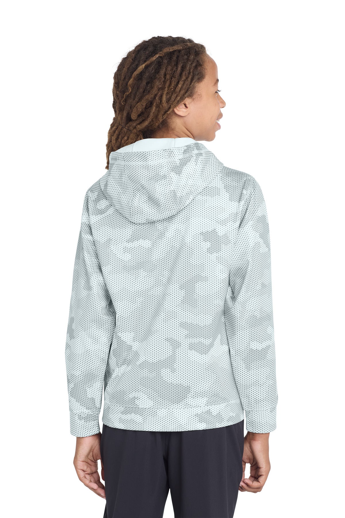 Sport-Tek Youth Sport-Wick CamoHex Fleece Hooded Pullover - White