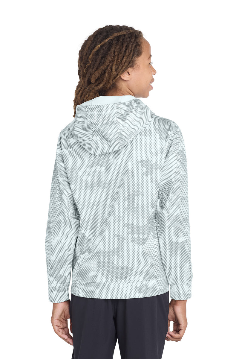 Sport-Tek Youth Sport-Wick CamoHex Fleece Hooded Pullover - White
