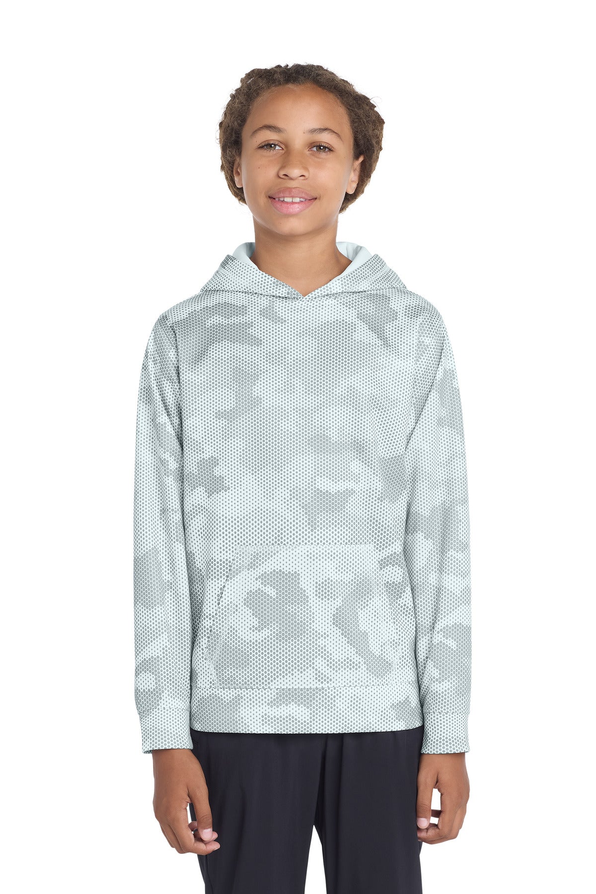 Sport-Tek Youth Sport-Wick CamoHex Fleece Hooded Pullover - White