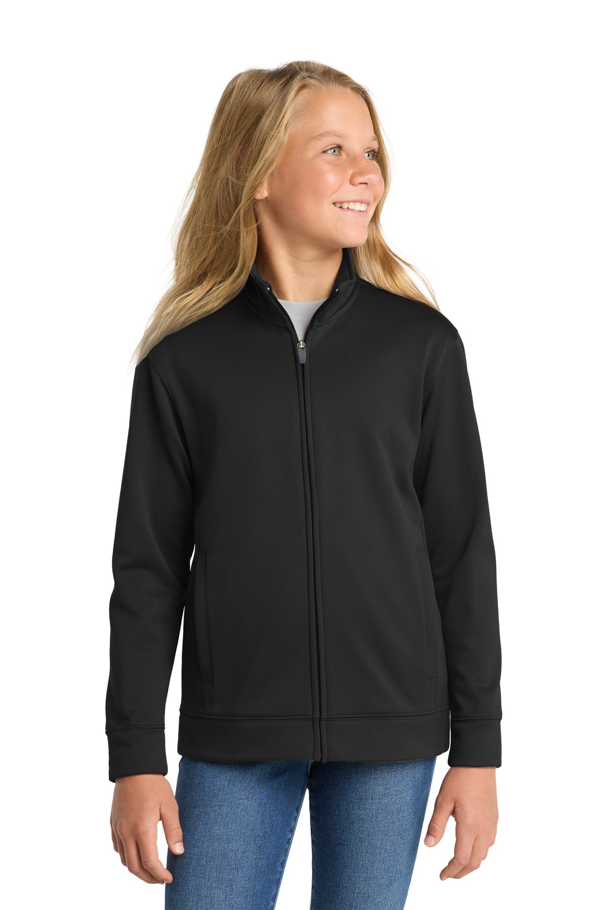 Sport-Tek Youth Sport-Wick Fleece Full-Zip Jacket - Black