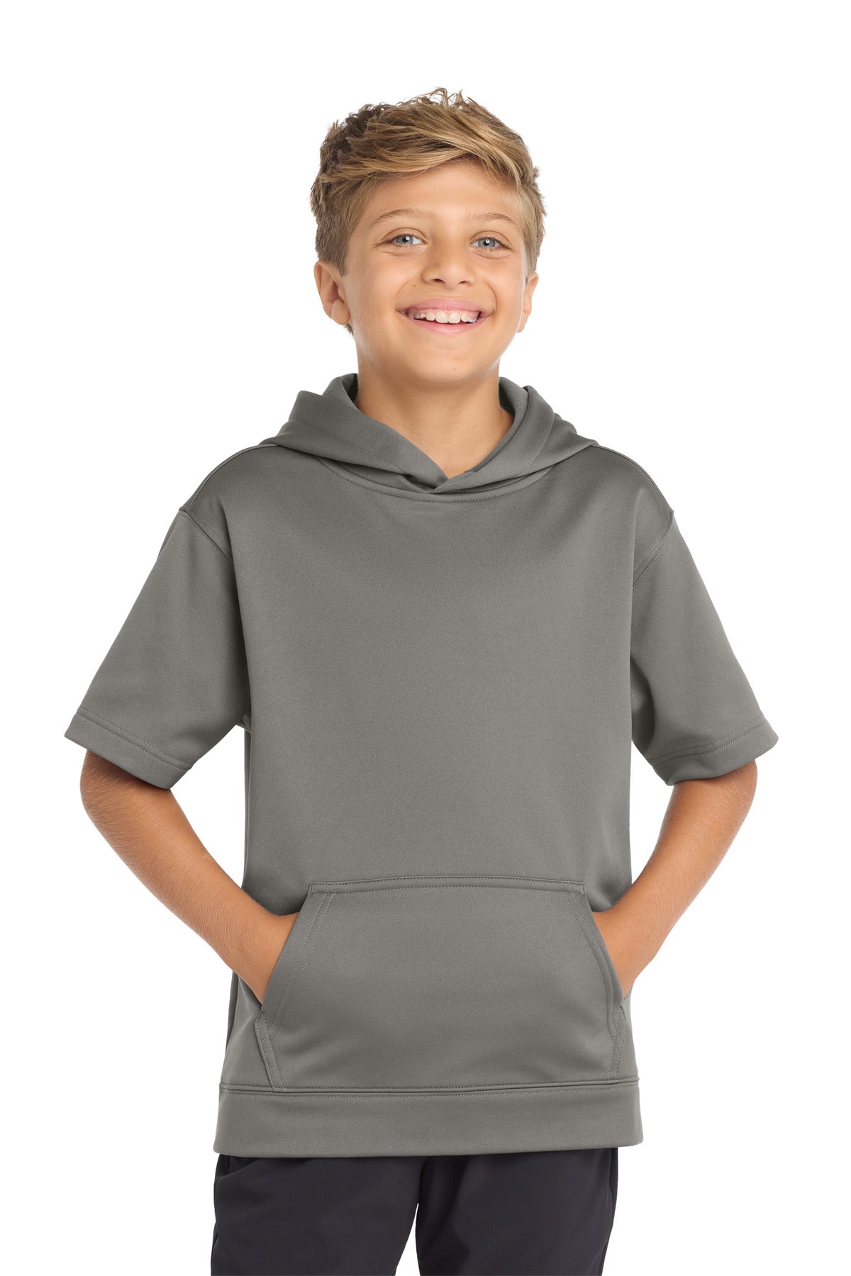 Sport-Tek  Youth Sport-Wick  Fleece Short Sleeve Hooded Pullover - Dark Smoke Grey