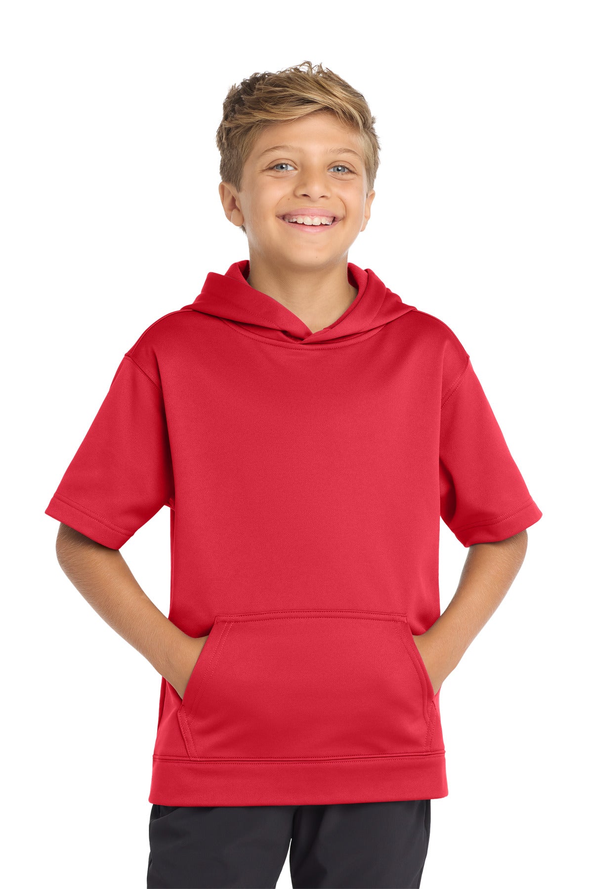 Sport-Tek  Youth Sport-Wick  Fleece Short Sleeve Hooded Pullover - Deep Red