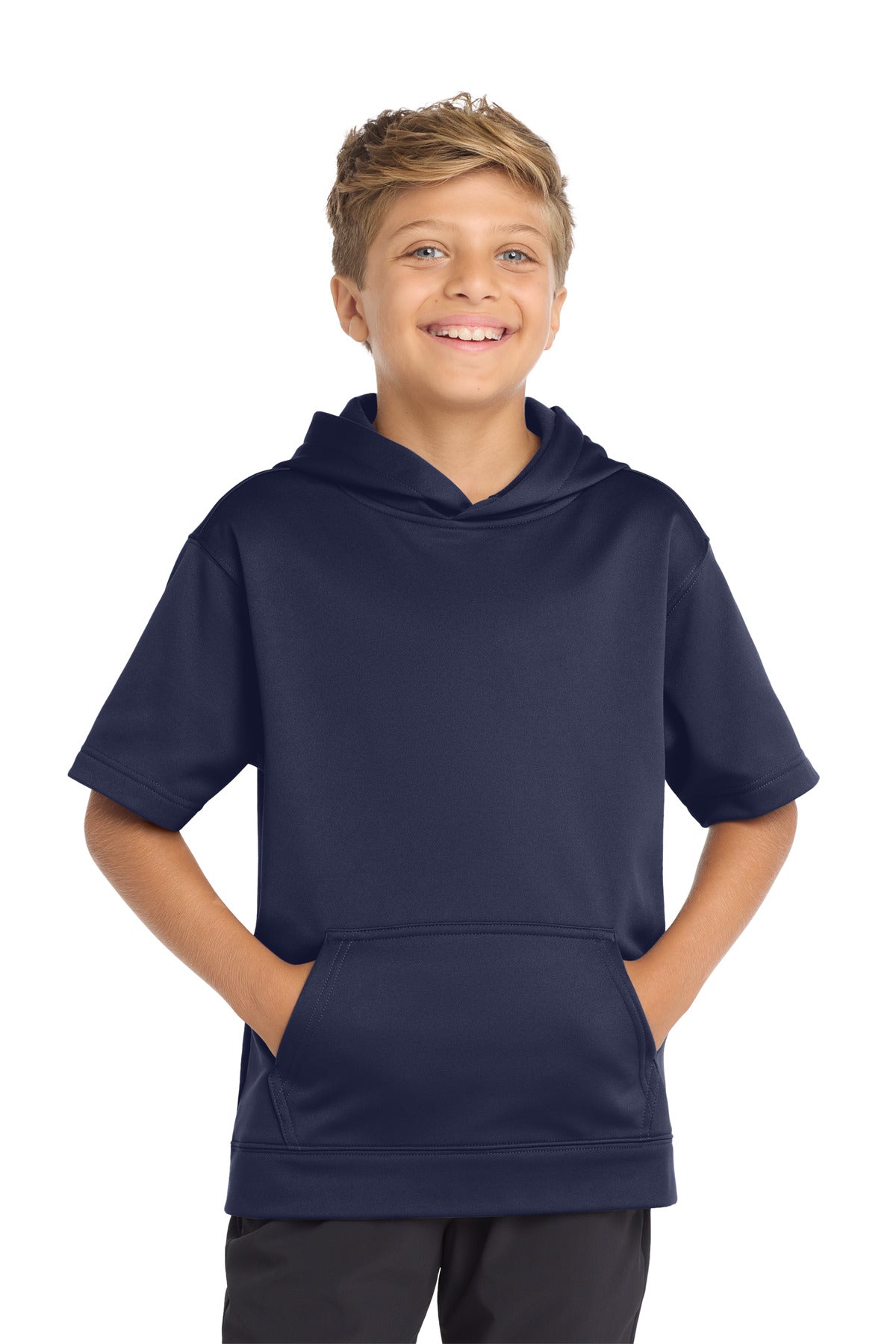 Sport-Tek  Youth Sport-Wick  Fleece Short Sleeve Hooded Pullover - Navy
