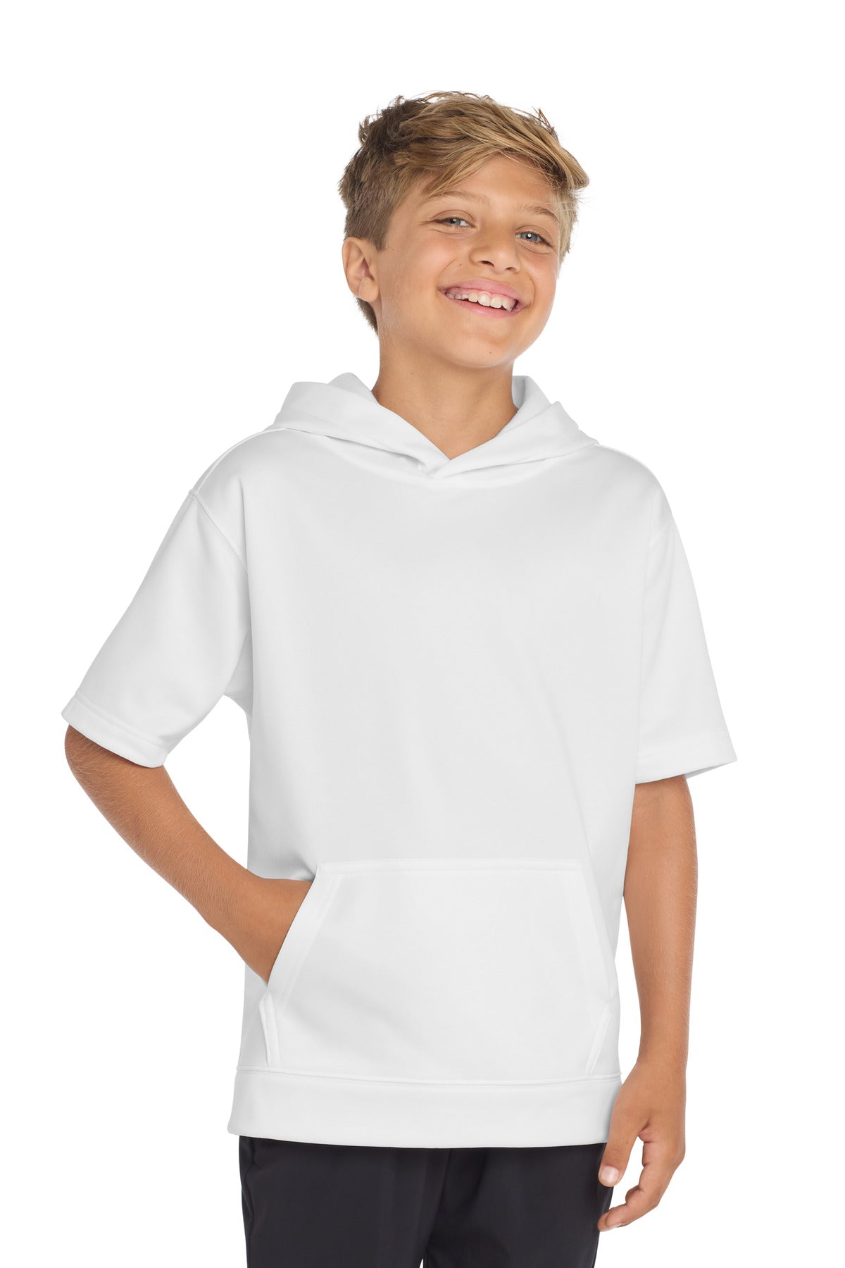 Sport-Tek  Youth Sport-Wick  Fleece Short Sleeve Hooded Pullover - White