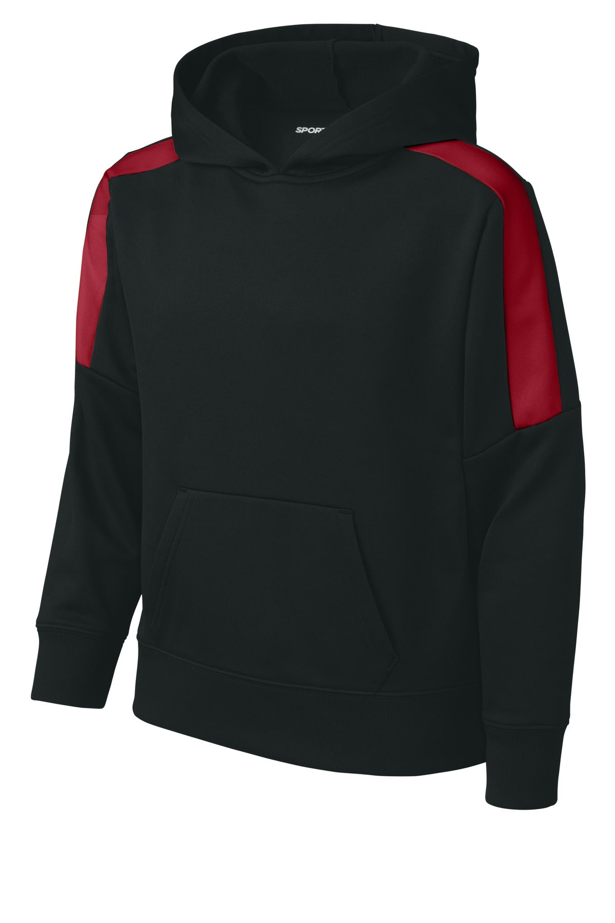 Sport-Tek Youth Sport-Wick Fleece United Pullover Hoodie - Black/ Deep Red