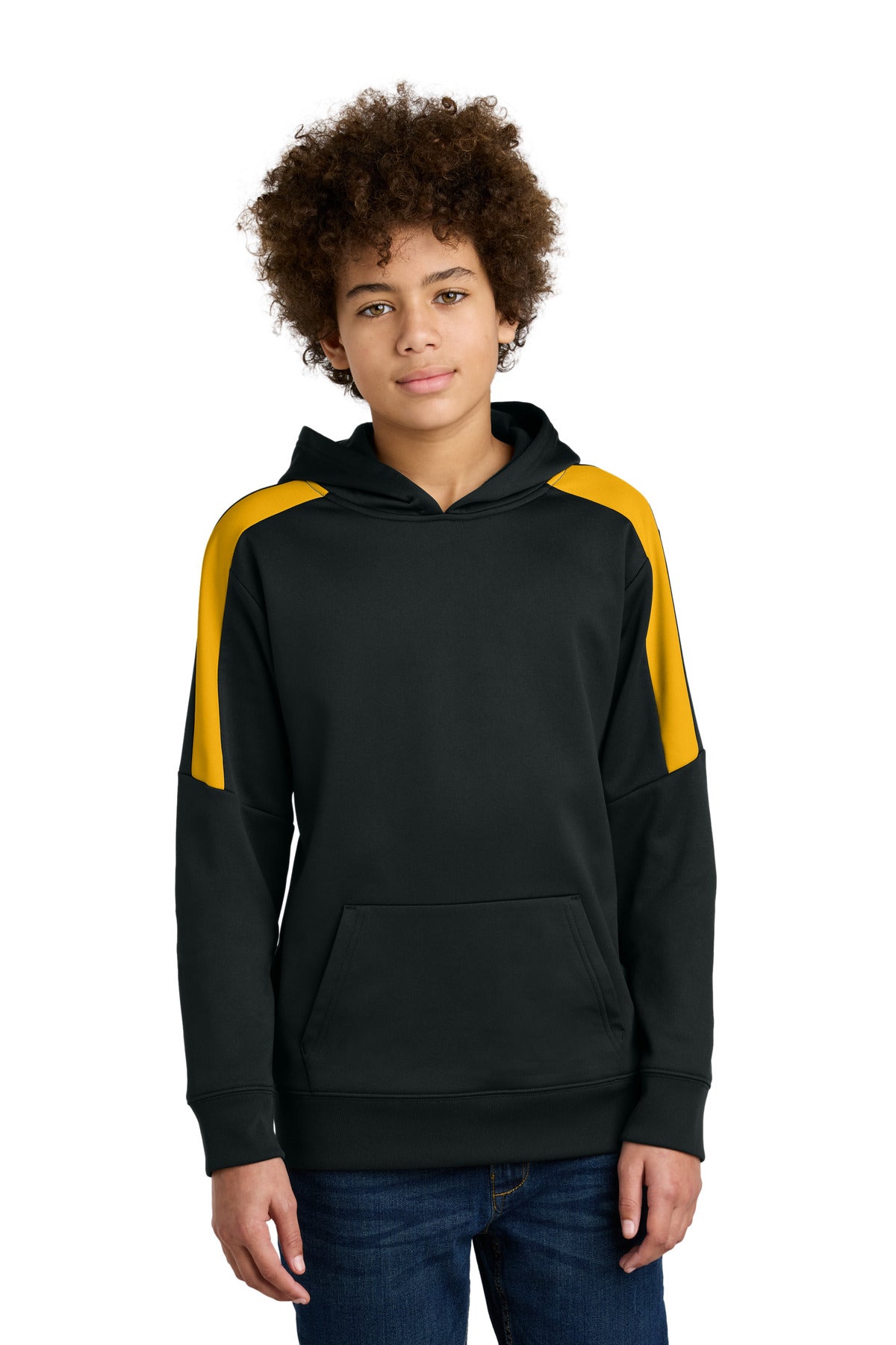 Sport-Tek Youth Sport-Wick Fleece United Pullover Hoodie - Black/ Gold