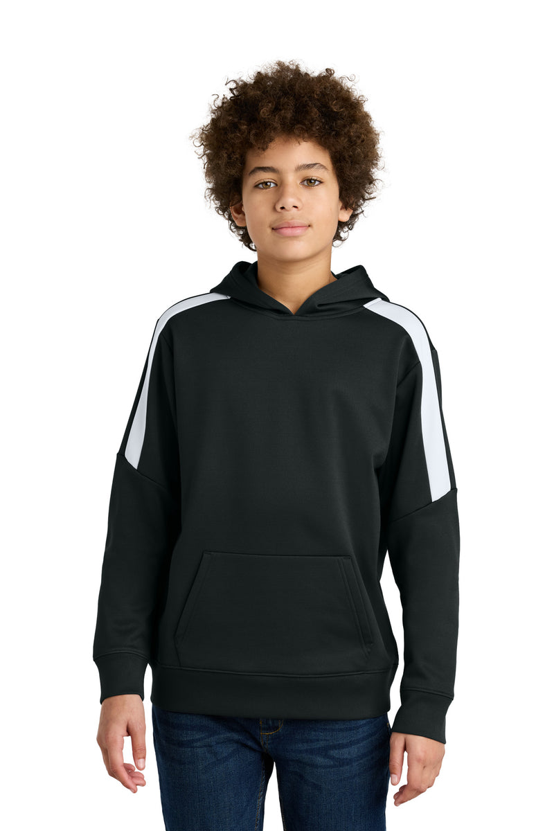 Sport-Tek Youth Sport-Wick Fleece United Pullover Hoodie - Black/ White