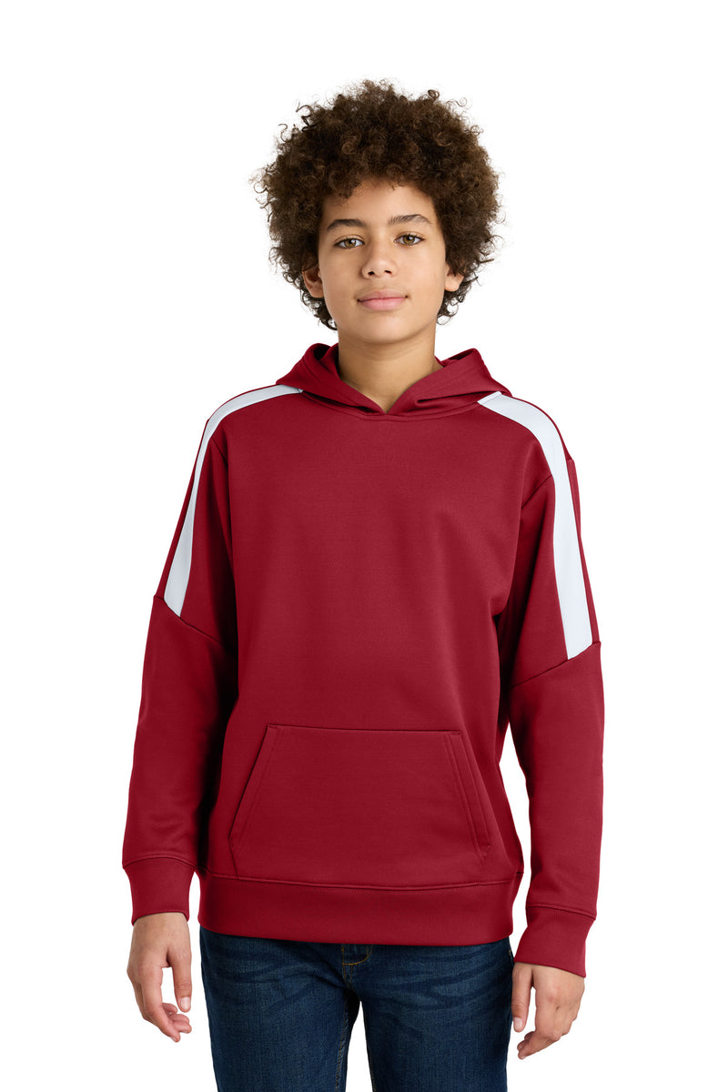 Sport-Tek Youth Sport-Wick Fleece United Pullover Hoodie - Deep Red/ White