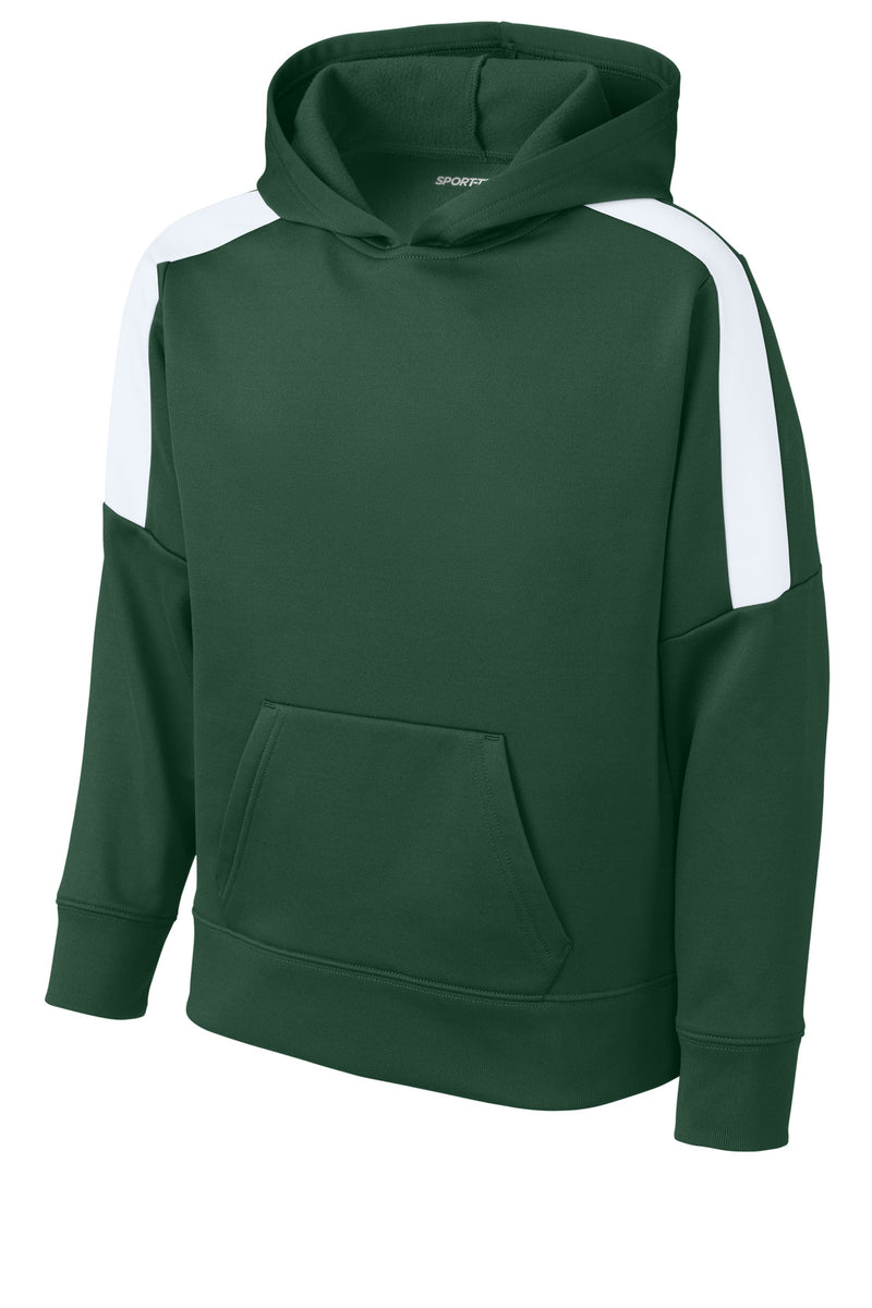 Sport-Tek Youth Sport-Wick Fleece United Pullover Hoodie - Forest Green/ White