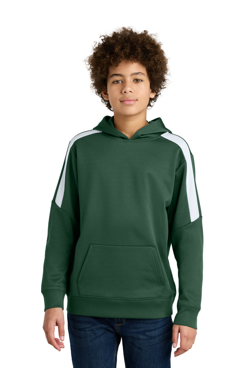 Sport-Tek Youth Sport-Wick Fleece United Pullover Hoodie - Forest Green/ White