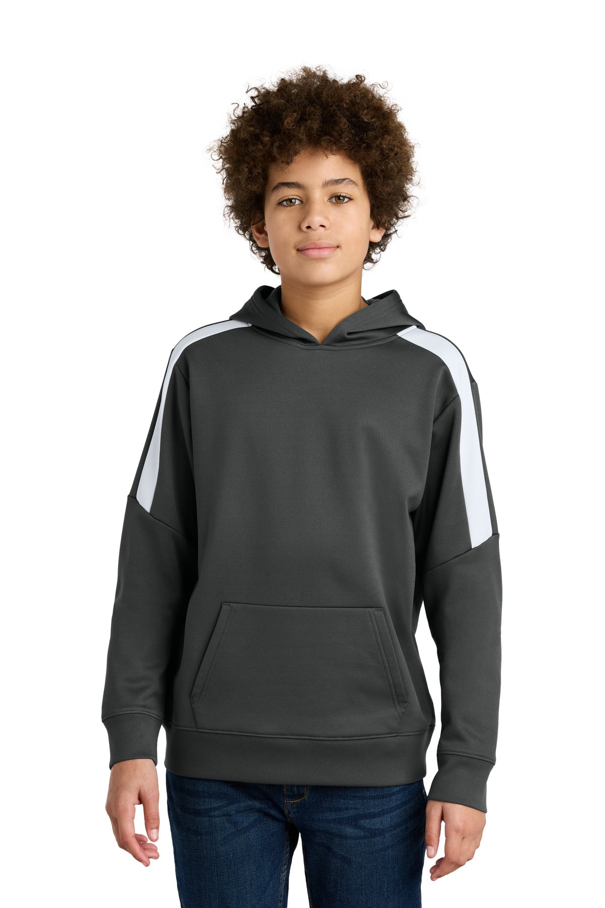 Sport-Tek Youth Sport-Wick Fleece United Pullover Hoodie - Iron Grey/ White